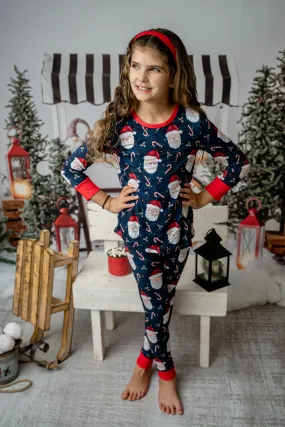 SANTA & CANDY CANE BLUE BAMBOO PAJAMAS