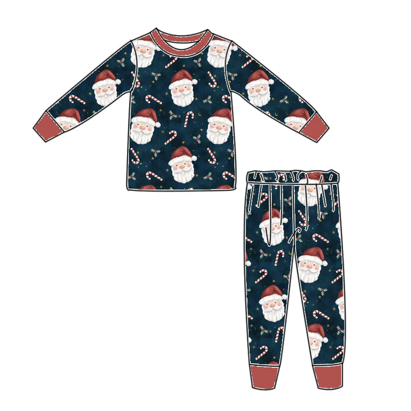 SANTA & CANDY CANE BLUE BAMBOO PAJAMAS