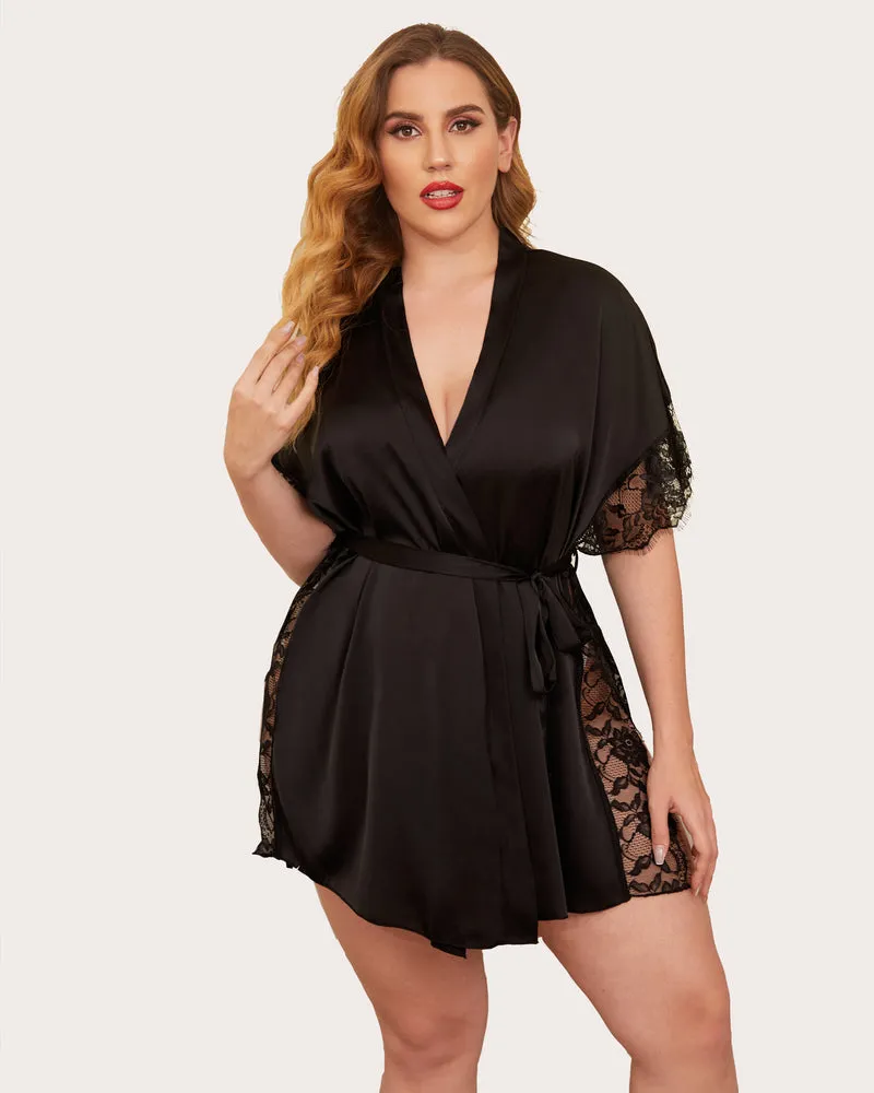 Satin Eyelash Sleepwear Robe