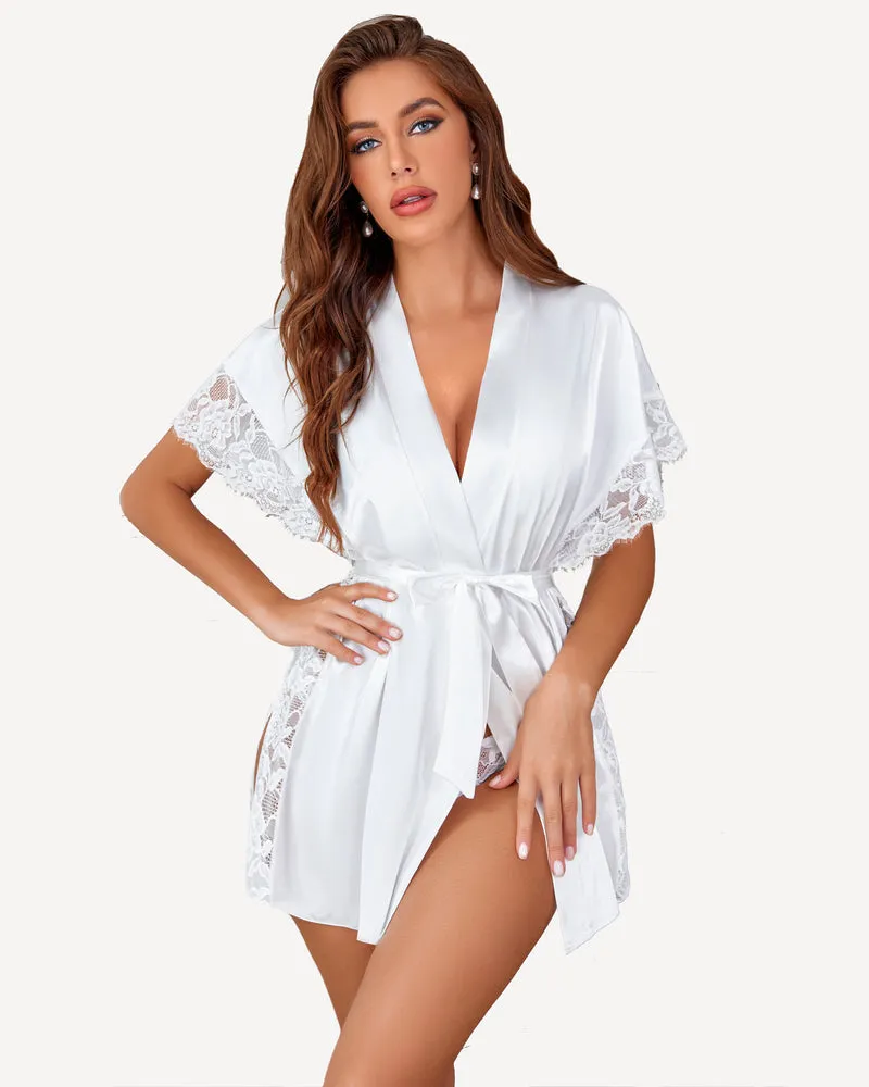 Satin Eyelash Sleepwear Robe