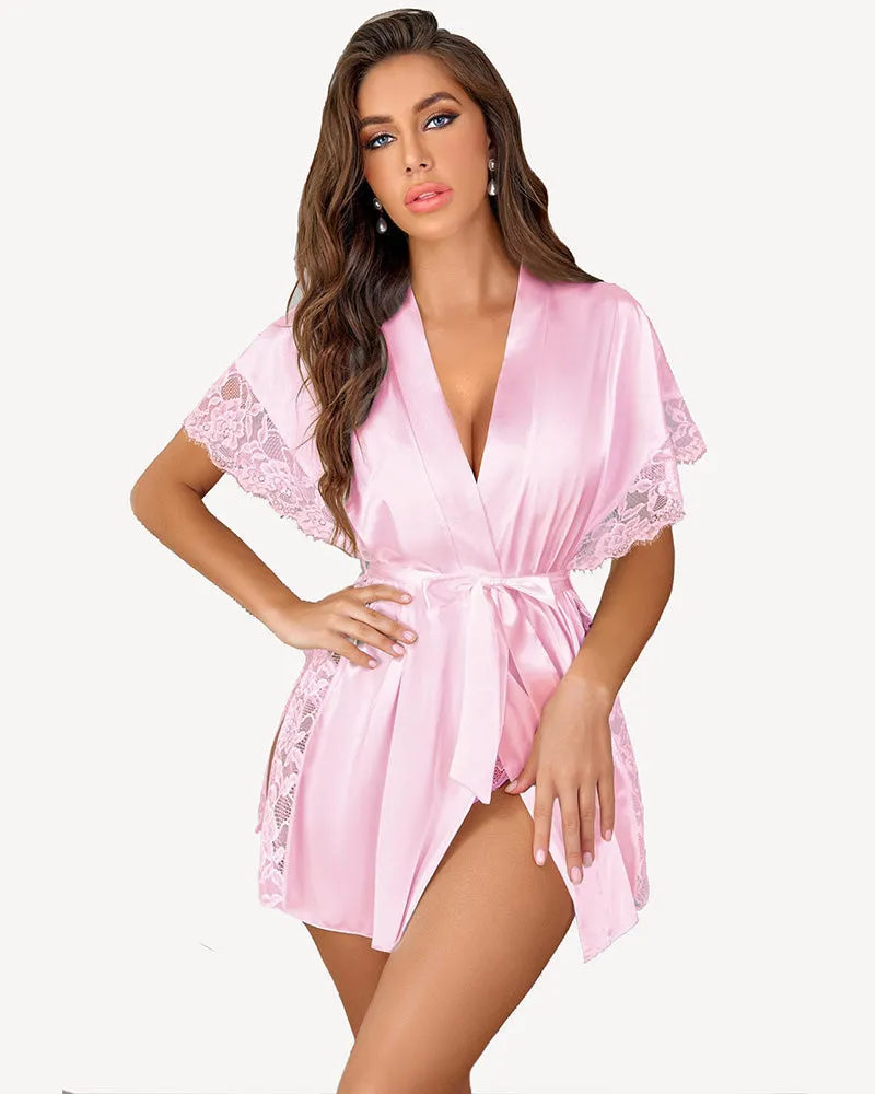 Satin Eyelash Sleepwear Robe