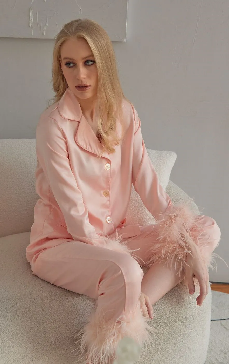 Satin Feather Pajamas Set