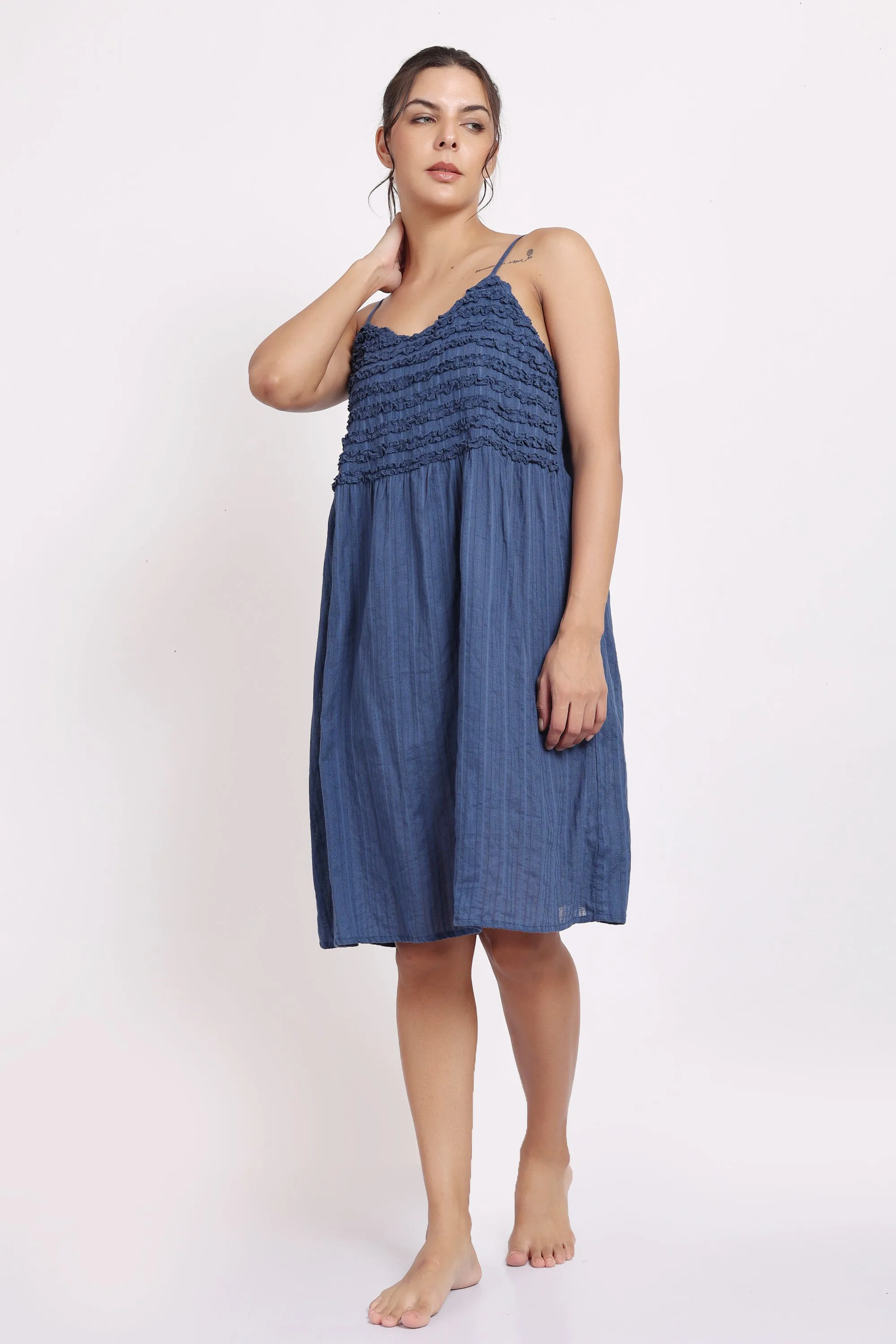 Self Stripe Frilly Nightie Ocean