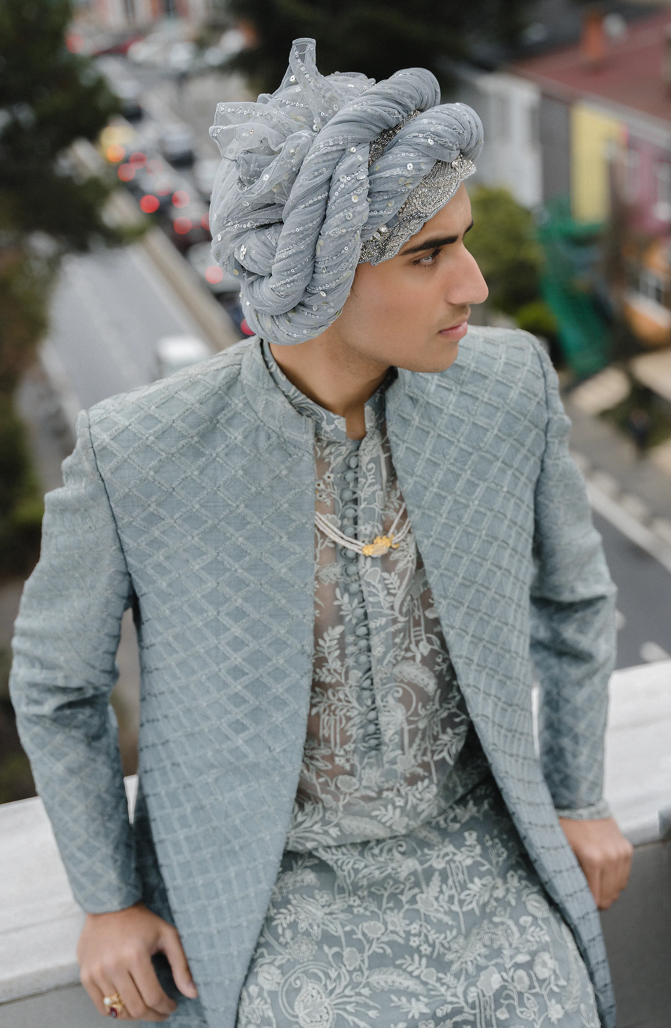 Self-Textured Prince Coat Paired with a Kurta and Straight Pants