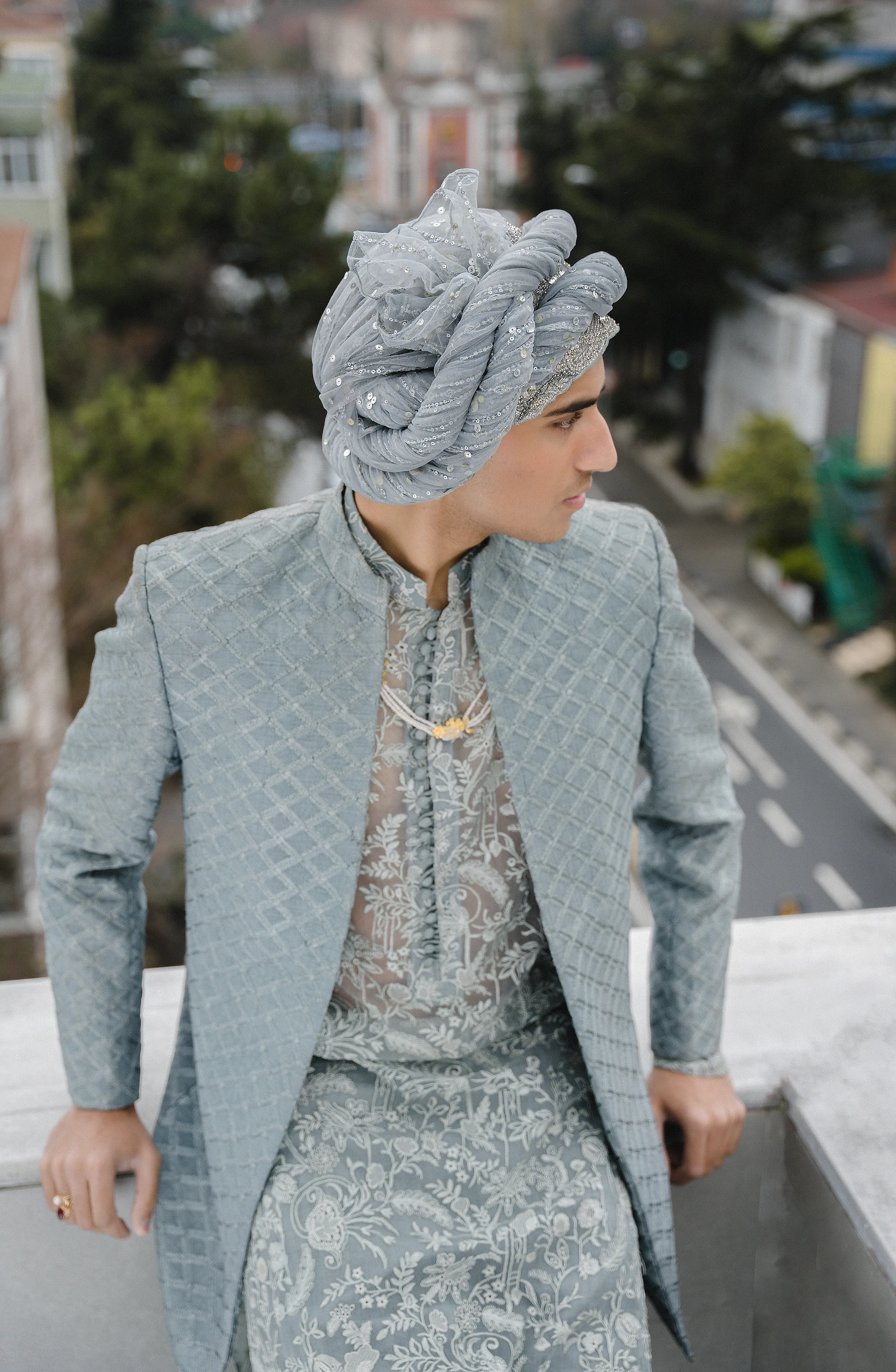 Self-Textured Prince Coat Paired with a Kurta and Straight Pants