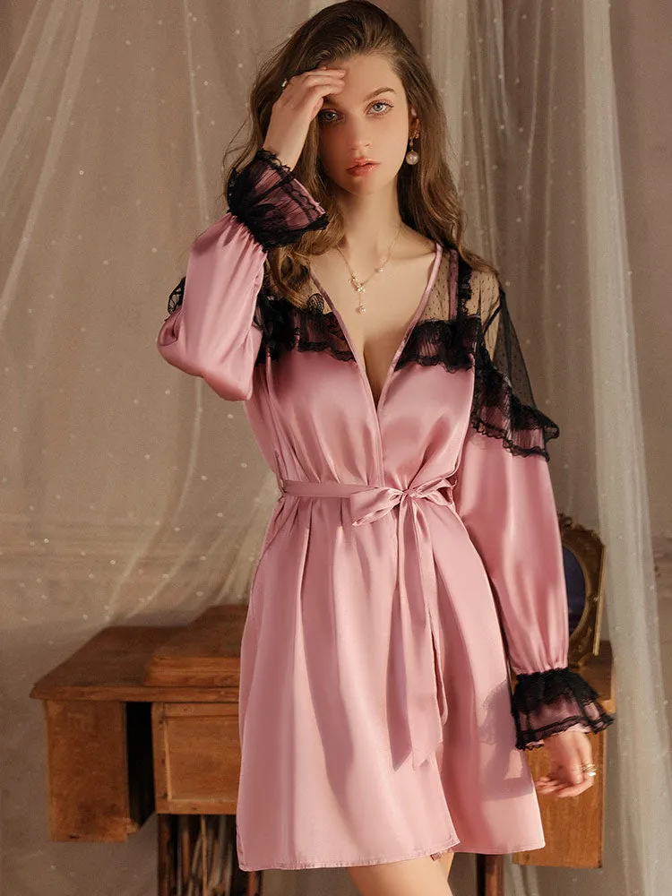 Sexy Sweet Summer Ice Silk Nightgown Set