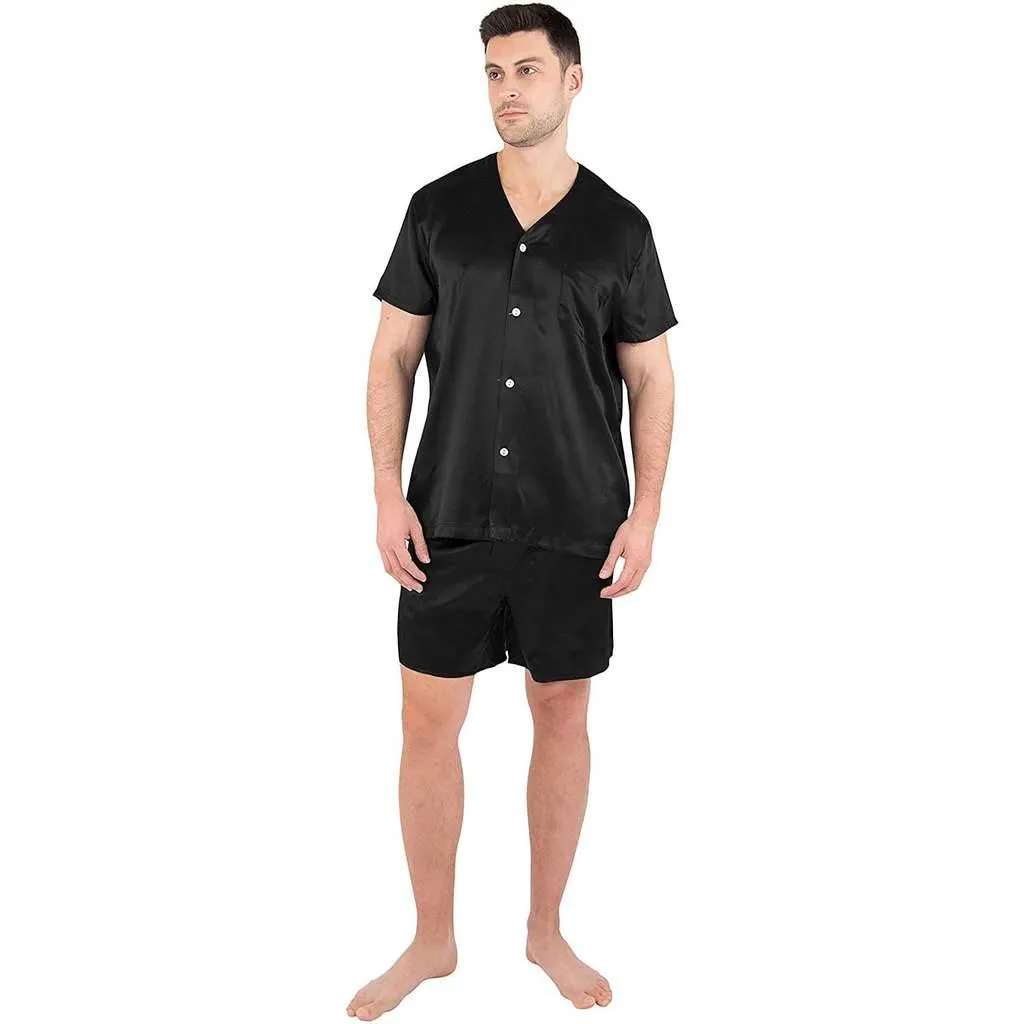 Short Silk Pajama Set For Men Silk Shirts and Pants Set Mens Silk Sleepwear