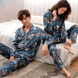 Silk Couple Pajamas Men And Women Long-Sleeved Summer Ice Silk Thin Casual