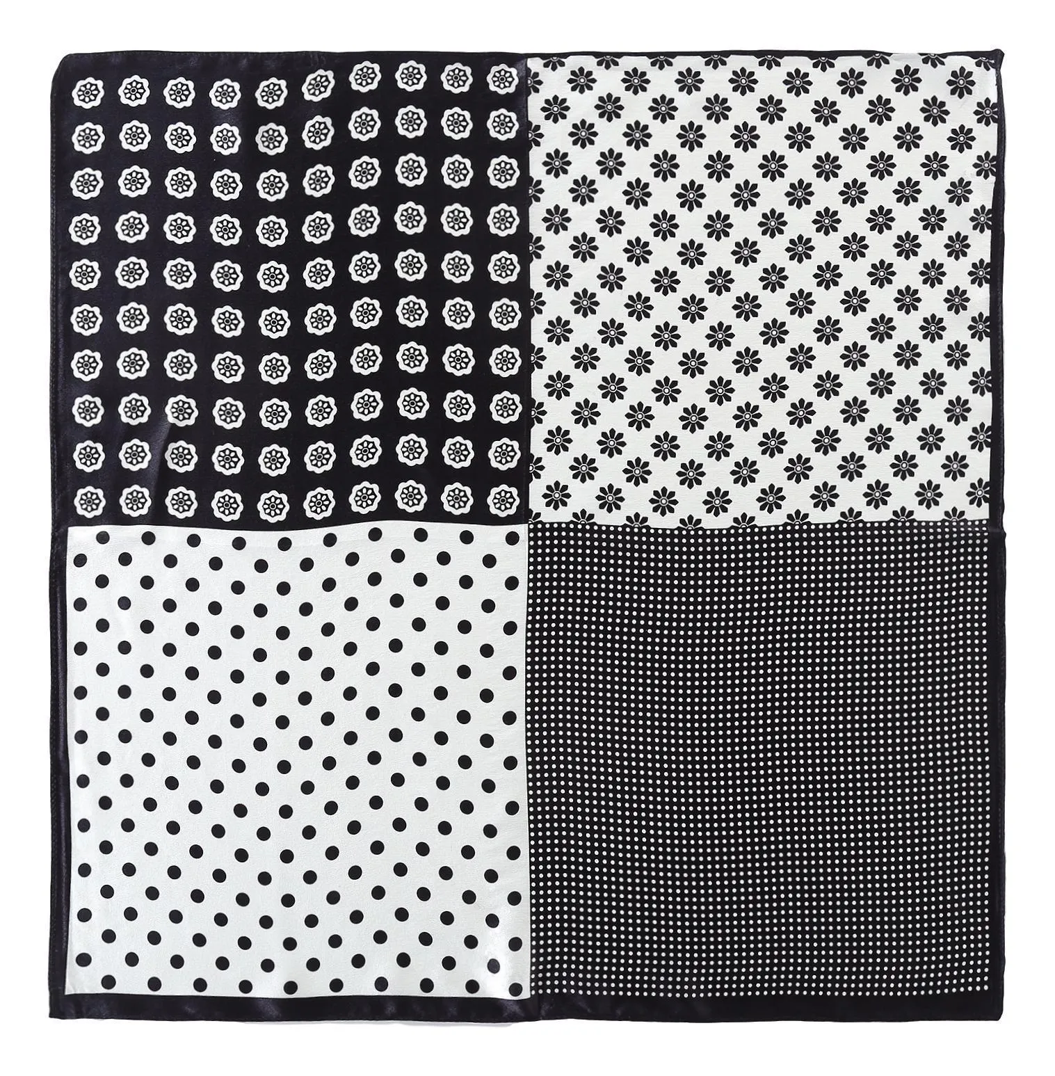 Silk Neckerchief Small Square Silk Scarf Black and White Polka Dot Print XFJ234