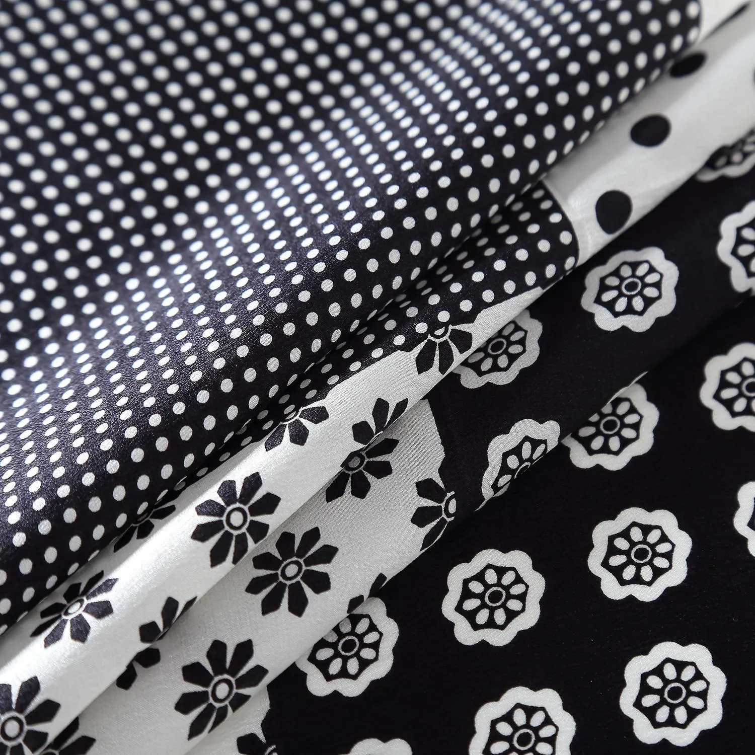 Silk Neckerchief Small Square Silk Scarf Black and White Polka Dot Print XFJ234