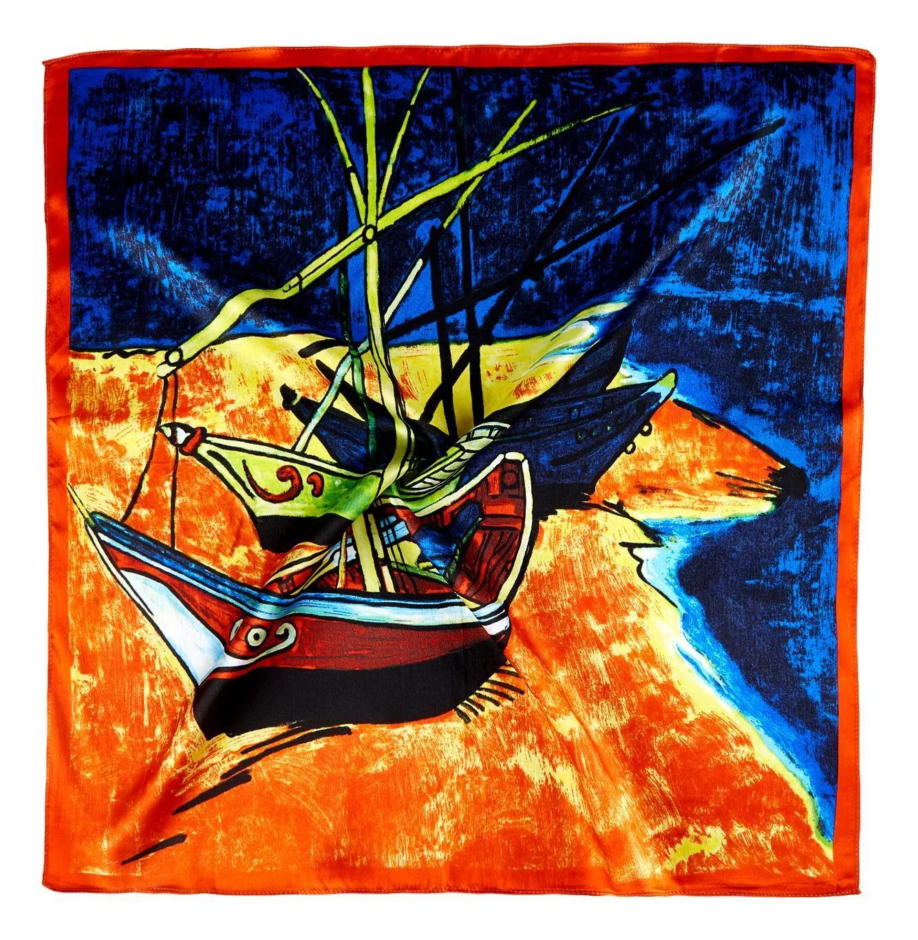 Silk Neckerchief Small Square Silk Scarf Classic Painting The Boat XFJ410