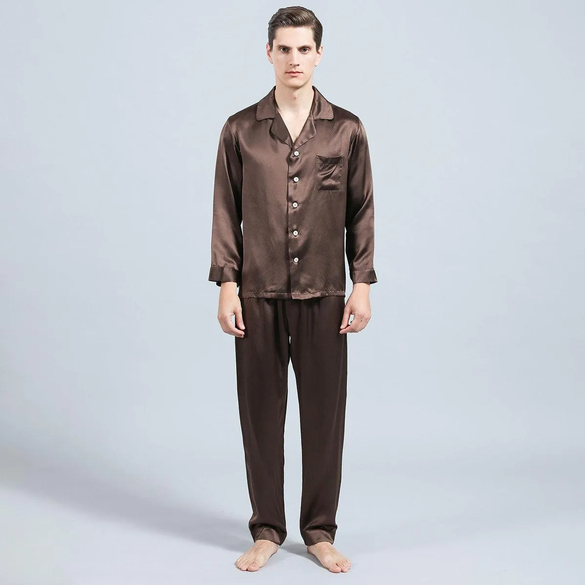 Silk Pajamas for Men 22 Momme Long Sleeve Lounge Soft Comfortable 100% Real Silk Pajamas Set