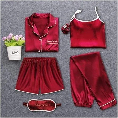 Sleepwear 7 Pieces Pyjama Set Women Autumn Winter Sexy Pajamas Sets Sleep Suits Soft Sweet Cute Nightwear Gift Home Clothes