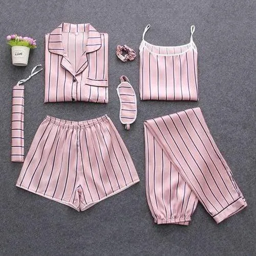 Sleepwear 7 Pieces Pyjama Set Women Autumn Winter Sexy Pajamas Sets Sleep Suits Soft Sweet Cute Nightwear Gift Home Clothes