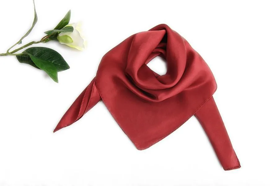 Small Square Silk Satin Scarf Plain Red Color XFJ307