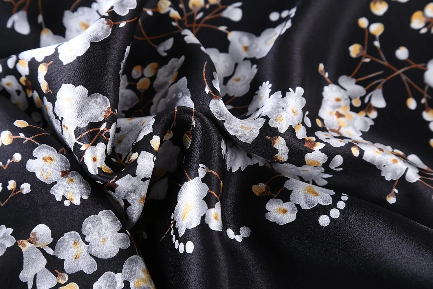 Small Square Silk Scarf Neckerchief Black Theme Floral Print XFJ229