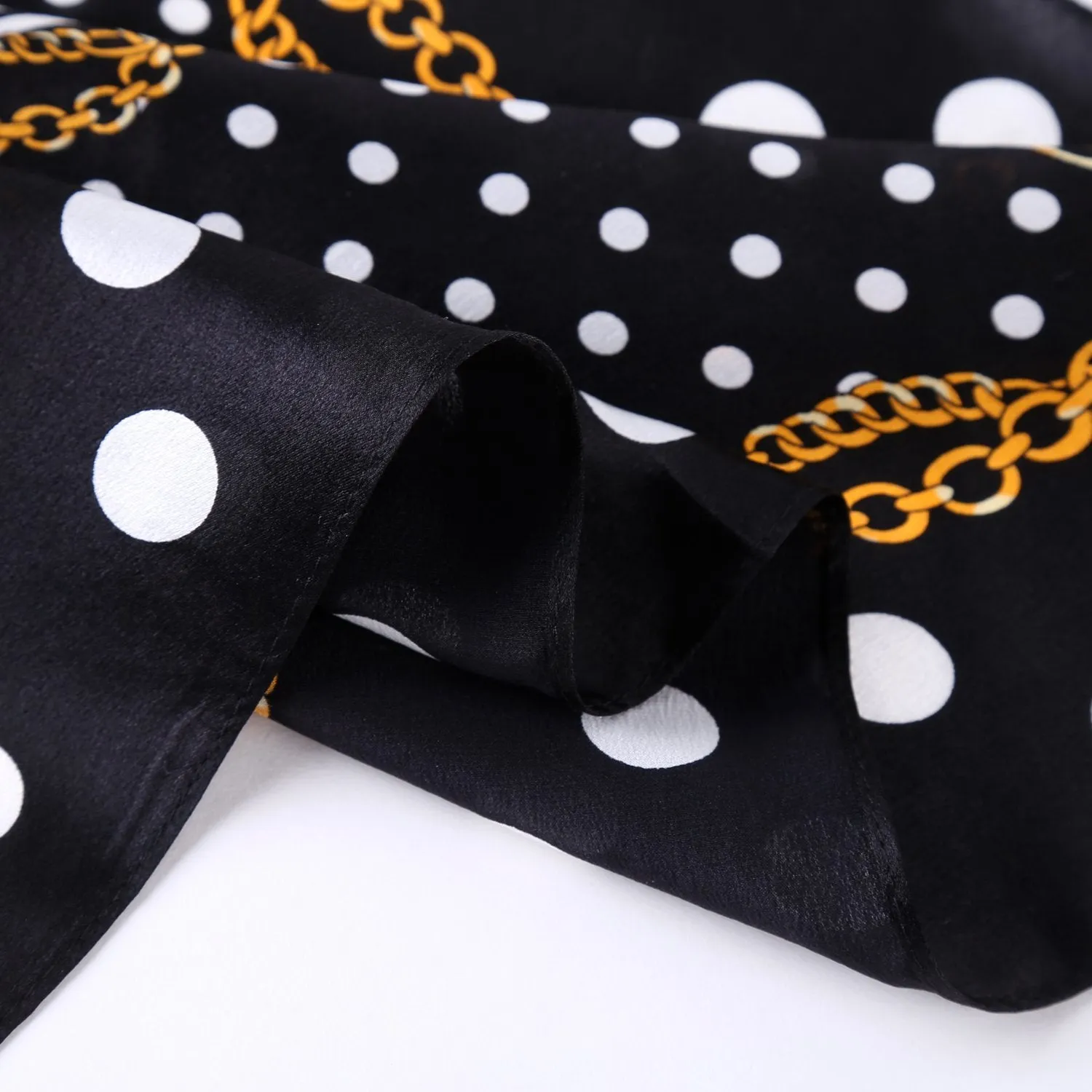 Small Square Silk Scarf Neckerchief Black Theme Polka Dot Print XFJ227