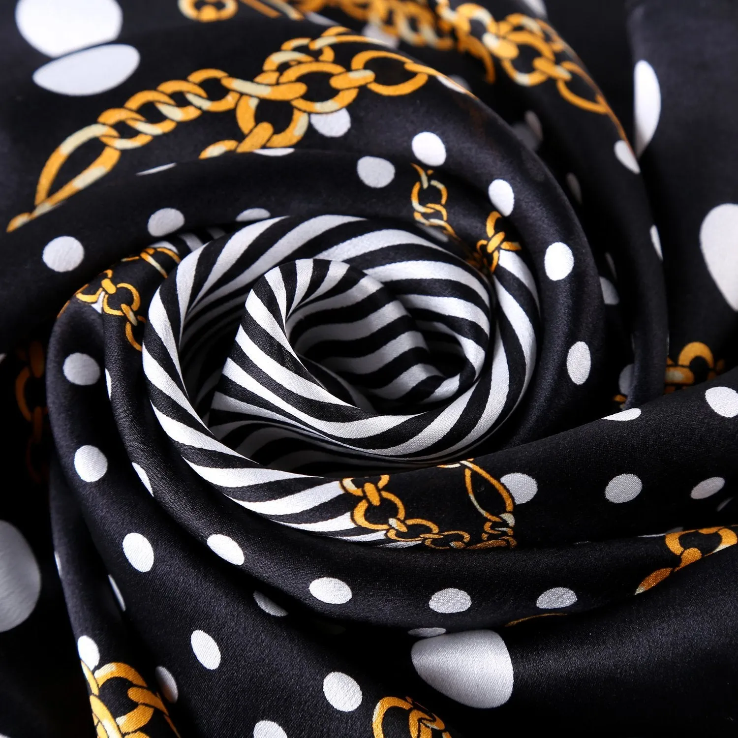 Small Square Silk Scarf Neckerchief Black Theme Polka Dot Print XFJ227