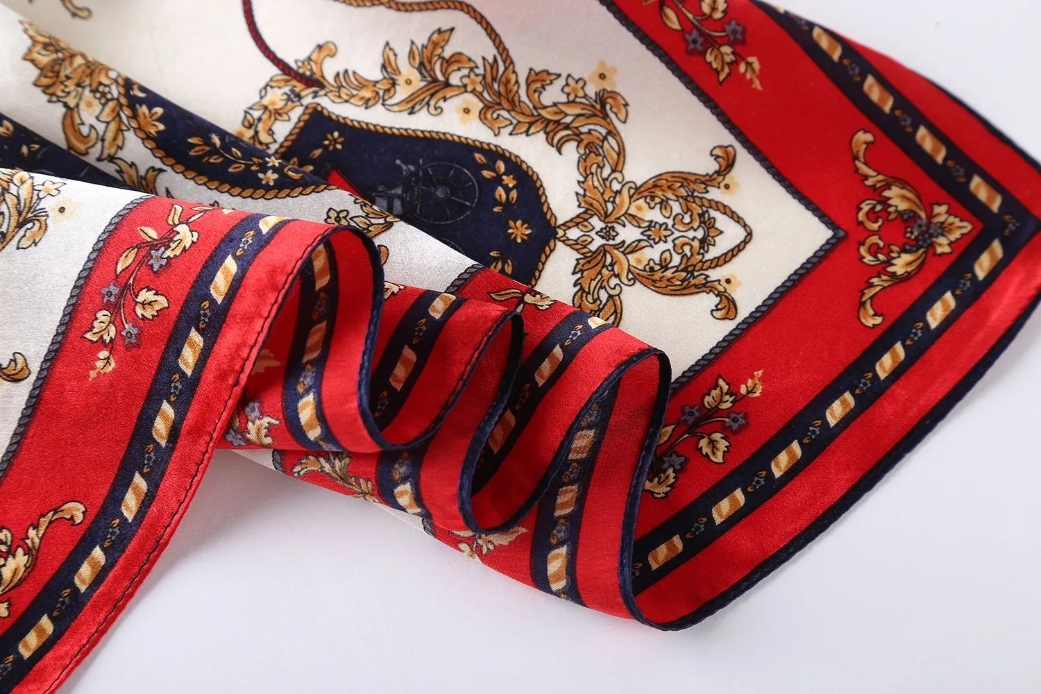 Small Square Silk Scarf Neckerchief Red Theme Carriage Print XFJ224