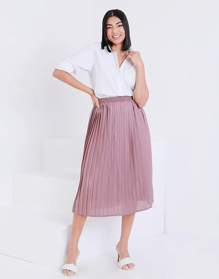 Solid Pleated Midi Skirt