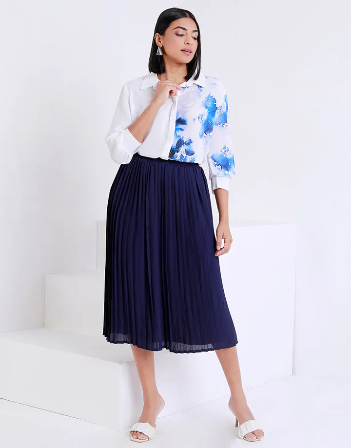 Solid Pleated Midi Skirt