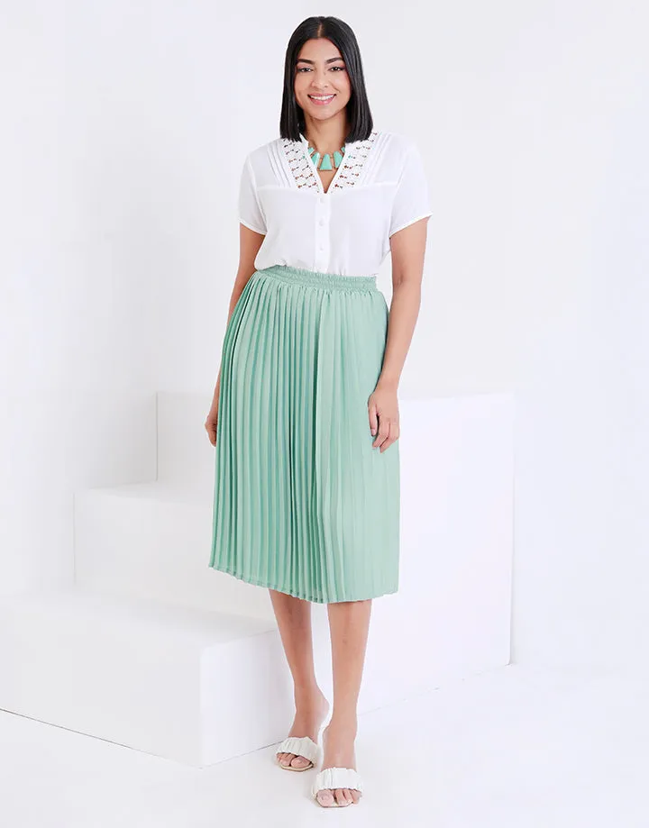 Solid Pleated Midi Skirt