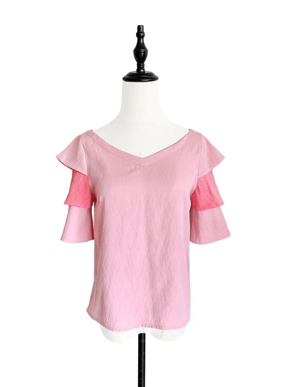 SPECIAL! Pink & Punch Tiered Sleeve Double V-neck Blouse