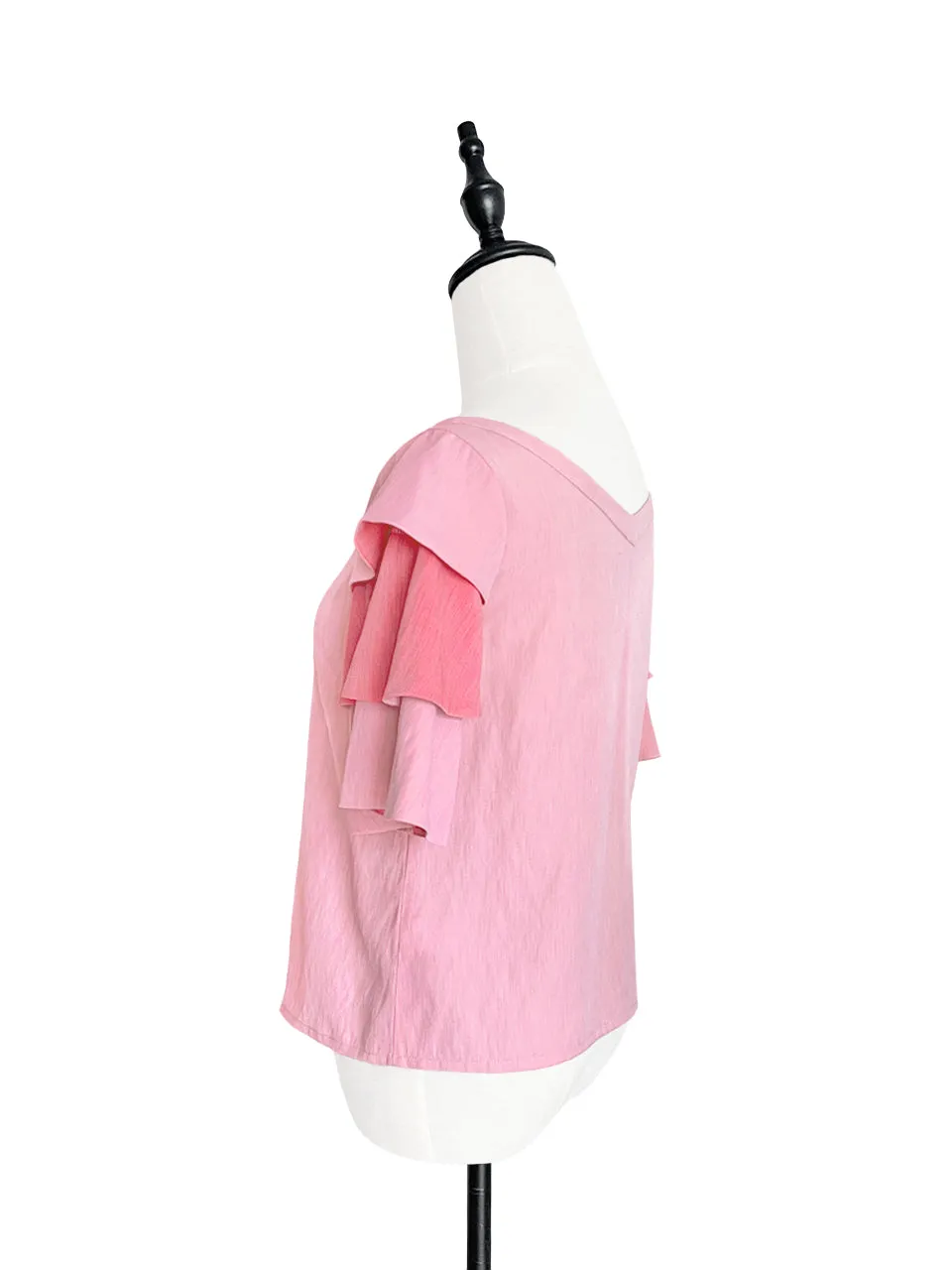 SPECIAL! Pink & Punch Tiered Sleeve Double V-neck Blouse