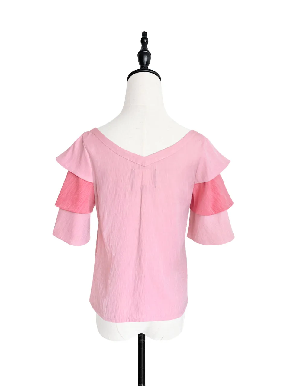 SPECIAL! Pink & Punch Tiered Sleeve Double V-neck Blouse