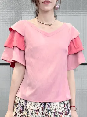 SPECIAL! Pink & Punch Tiered Sleeve Double V-neck Blouse