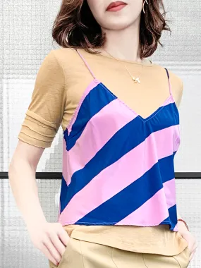 SPECIAL! Striped Silk Camisole Twofer 2-in-1 Lapped Seam Tee Top