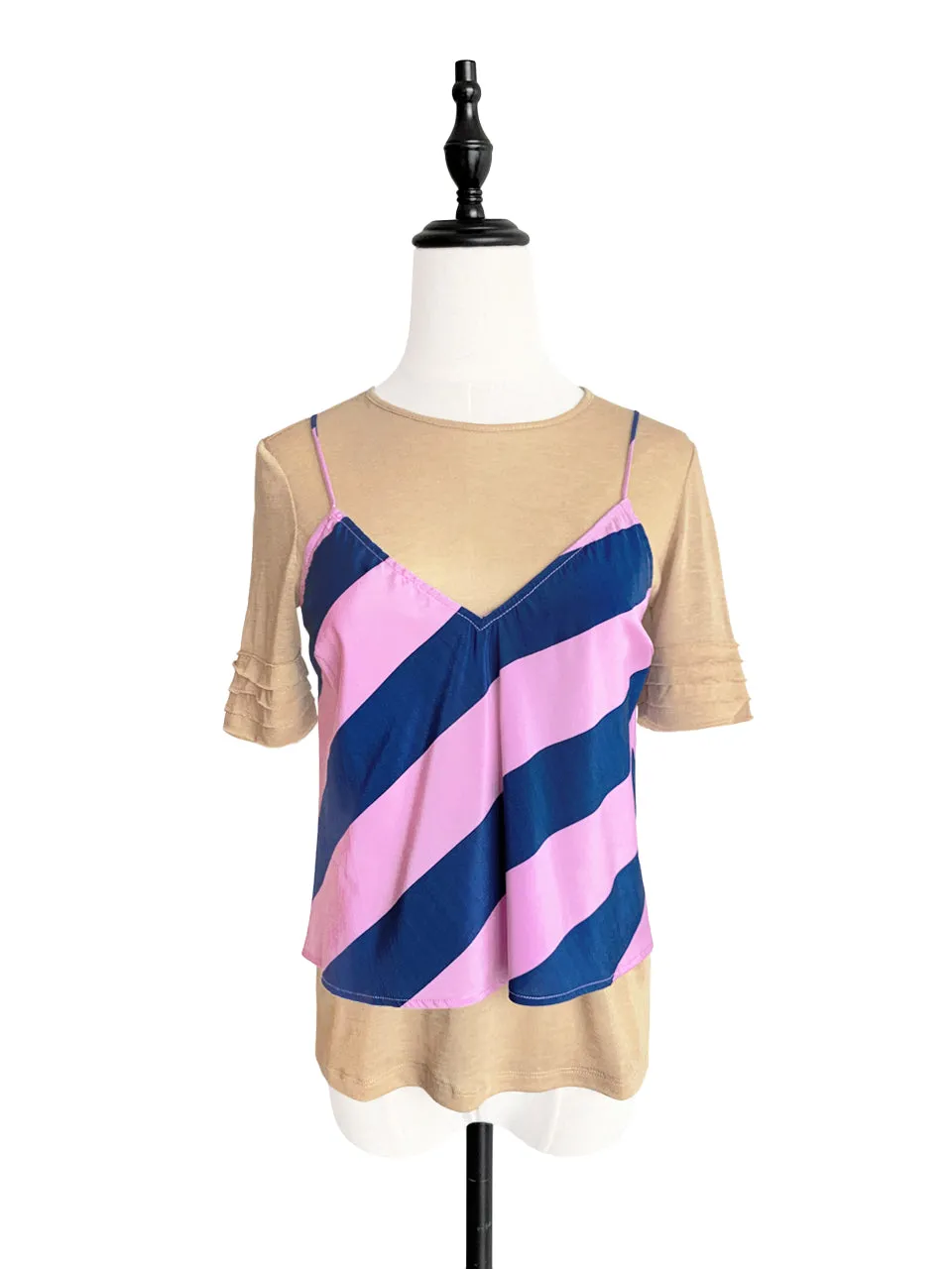 SPECIAL! Striped Silk Camisole Twofer 2-in-1 Lapped Seam Tee Top