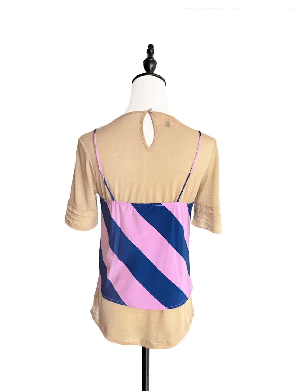 SPECIAL! Striped Silk Camisole Twofer 2-in-1 Lapped Seam Tee Top