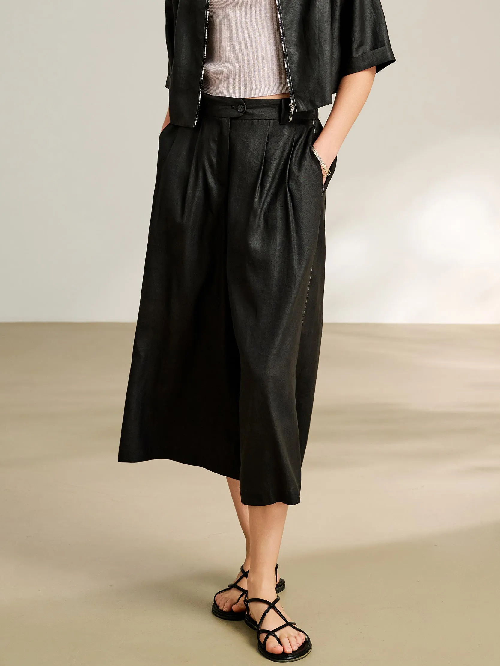 Stretch gambiered cropped pants