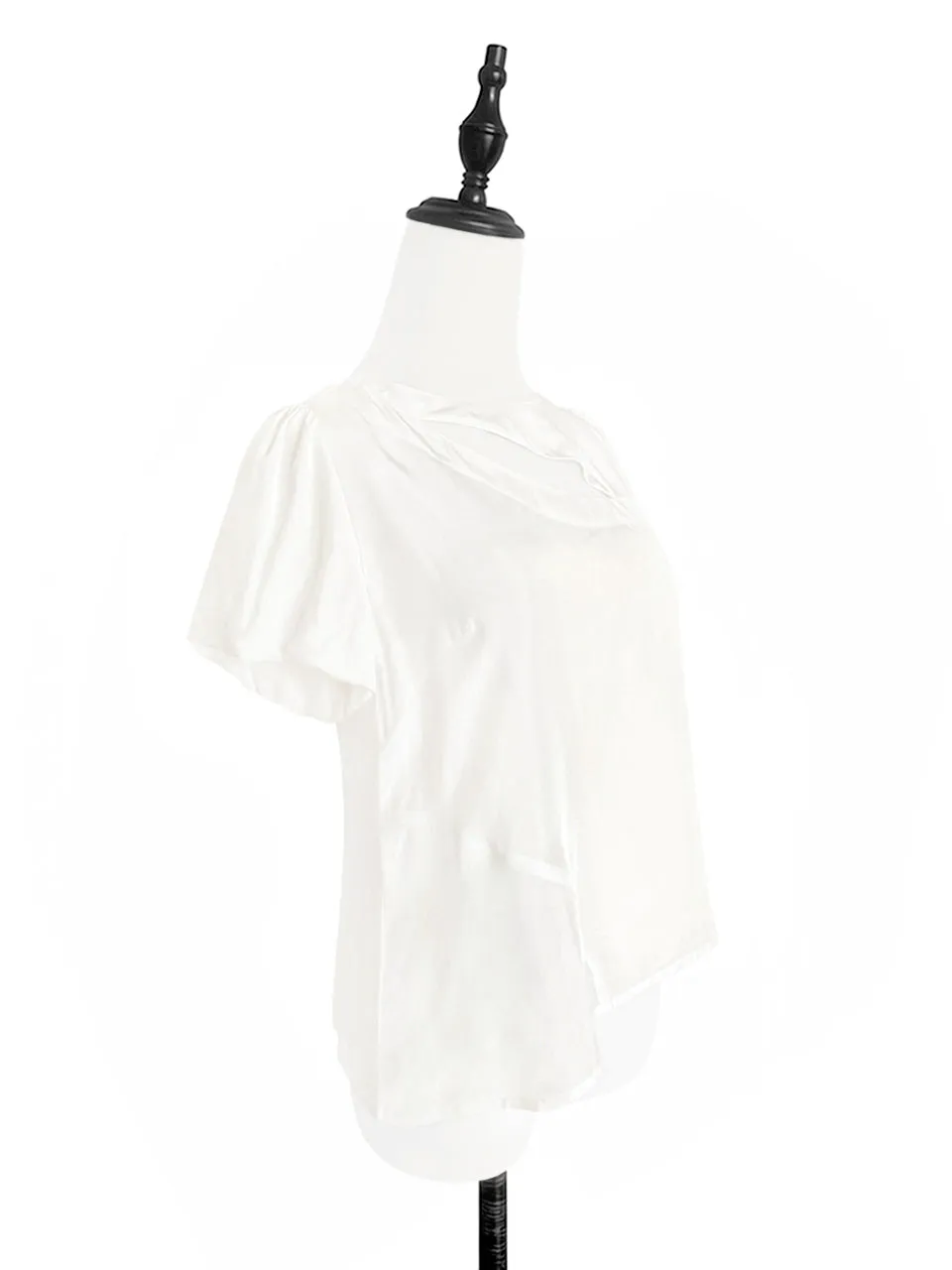 Surprise Sale! Creamy Cut Out Asymmetric Hem Puff Sleeve Top