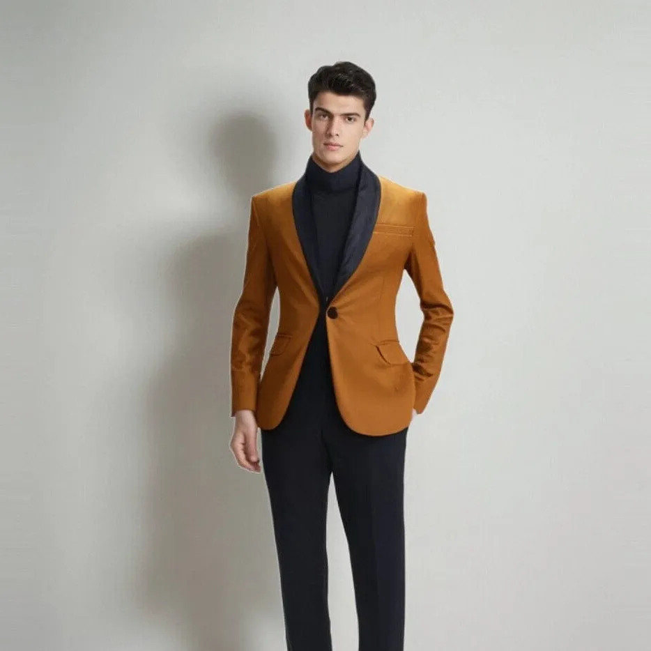 The Xavier Velvet Slim Fit Blazer Suit Jacket - Amber