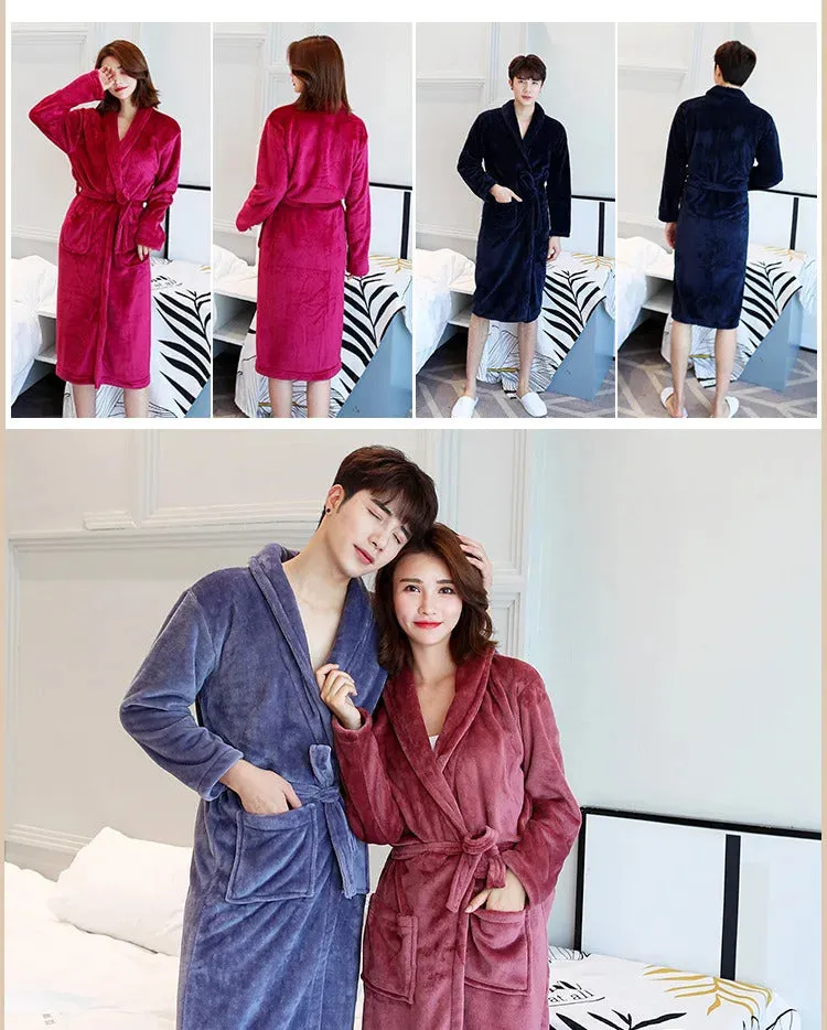 Thickened Warm Flannel Robe Large Size Autumn Winter Couple Pajamas Coral Velvet Ladies Bathrobe Homewear Padded Men Sleepwear