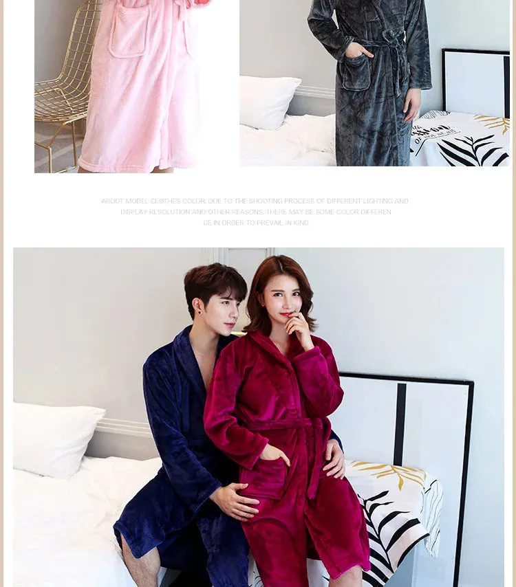 Thickened Warm Flannel Robe Large Size Autumn Winter Couple Pajamas Coral Velvet Ladies Bathrobe Homewear Padded Men Sleepwear