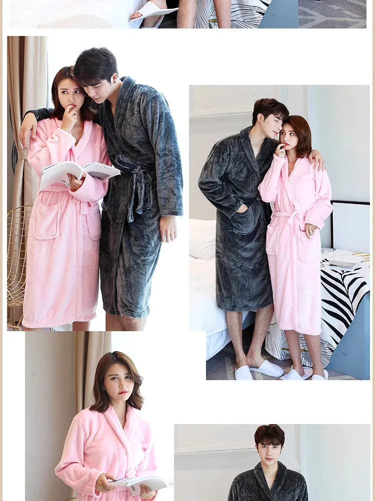 Thickened Warm Flannel Robe Large Size Autumn Winter Couple Pajamas Coral Velvet Ladies Bathrobe Homewear Padded Men Sleepwear