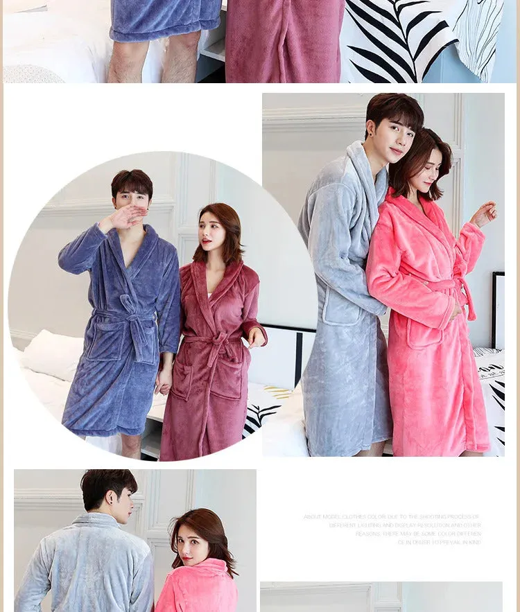 Thickened Warm Flannel Robe Large Size Autumn Winter Couple Pajamas Coral Velvet Ladies Bathrobe Homewear Padded Men Sleepwear