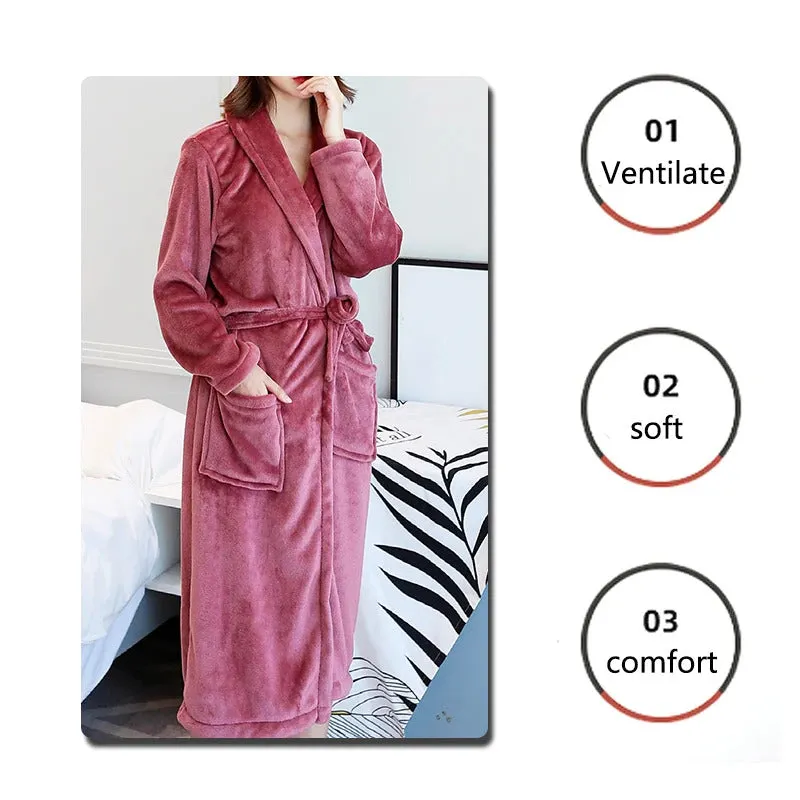 Thickened Warm Flannel Robe Large Size Autumn Winter Couple Pajamas Coral Velvet Ladies Bathrobe Homewear Padded Men Sleepwear