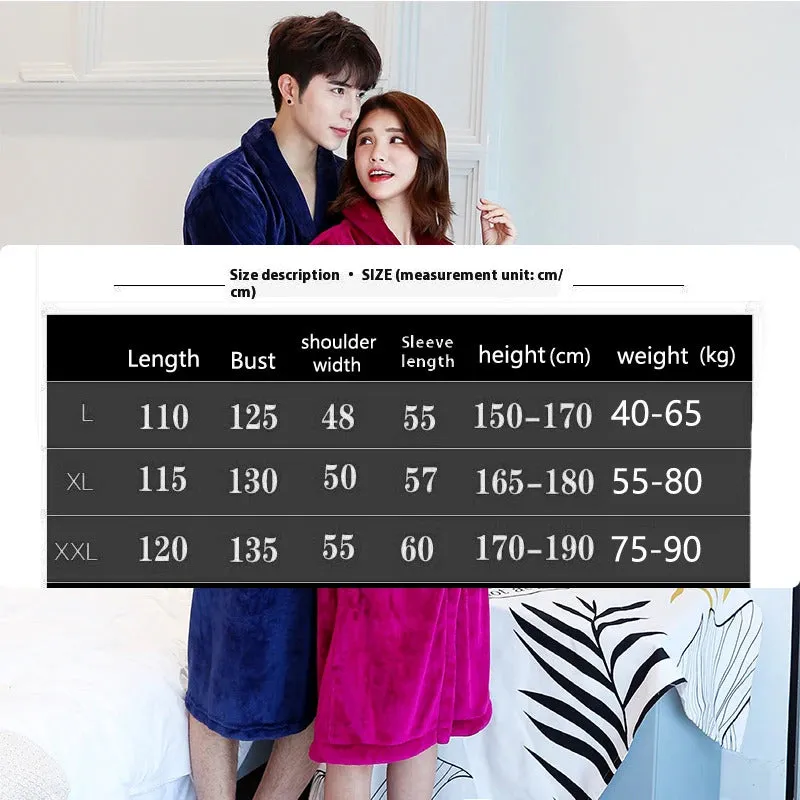 Thickened Warm Flannel Robe Large Size Autumn Winter Couple Pajamas Coral Velvet Ladies Bathrobe Homewear Padded Men Sleepwear