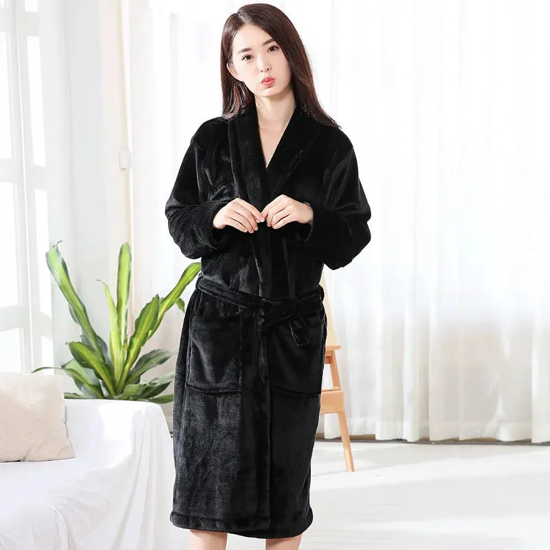 Thickened Warm Flannel Robe Large Size Autumn Winter Couple Pajamas Coral Velvet Ladies Bathrobe Homewear Padded Men Sleepwear