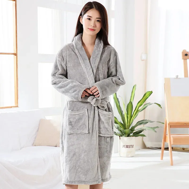 Thickened Warm Flannel Robe Large Size Autumn Winter Couple Pajamas Coral Velvet Ladies Bathrobe Homewear Padded Men Sleepwear