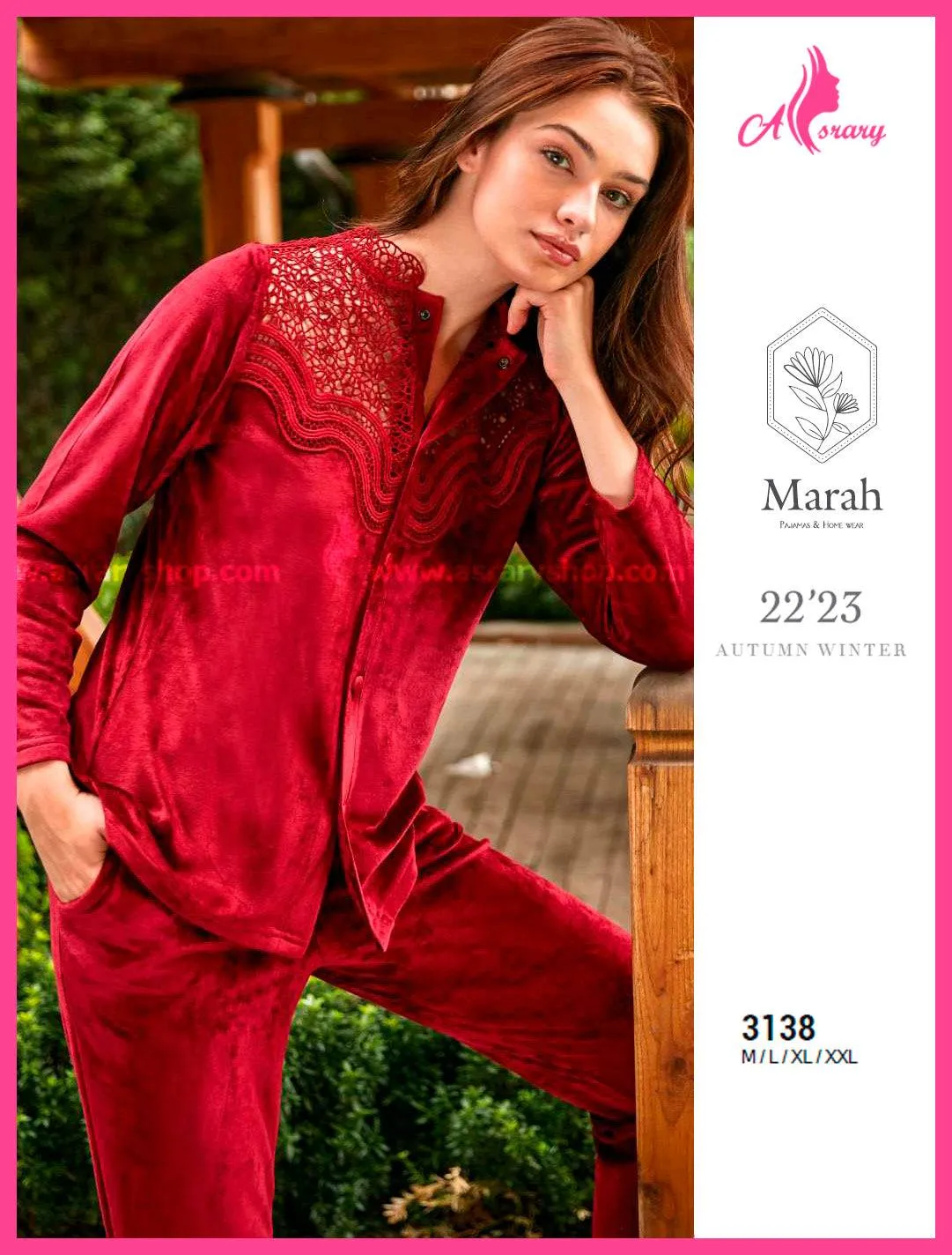 Velvet Embroidered Buttoned Pajamas 3138