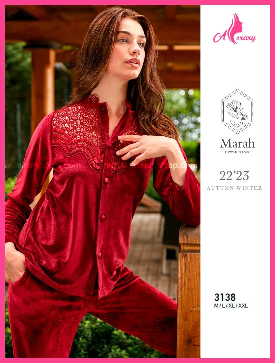 Velvet Embroidered Buttoned Pajamas 3138