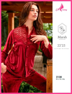 Velvet Embroidered Buttoned Pajamas 3138