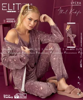 Velvet Long Pajamas Set with Robe 4006-5