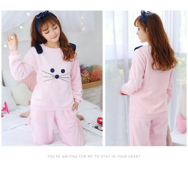 VenusFox Thick Warm Coral Velvet Pajamas Sets