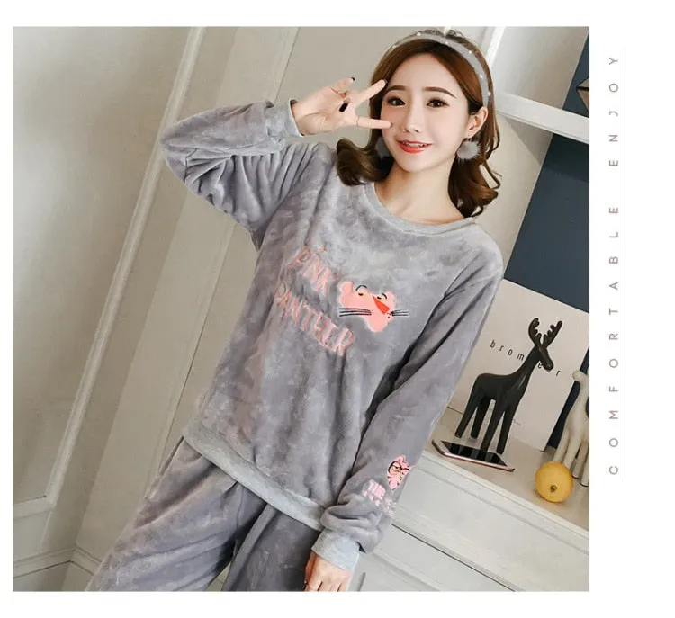 VenusFox Thick Warm Coral Velvet Pajamas Sets